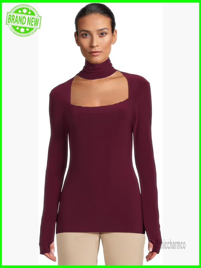 Long Sleeve Sweetheart Turtle Neck Top With Thumbholes
